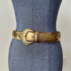 Avignon Vintage 80s Gold Metallic Leather Statement Belt Size Medium